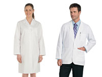 Two people in White Lab Coats and Jackets